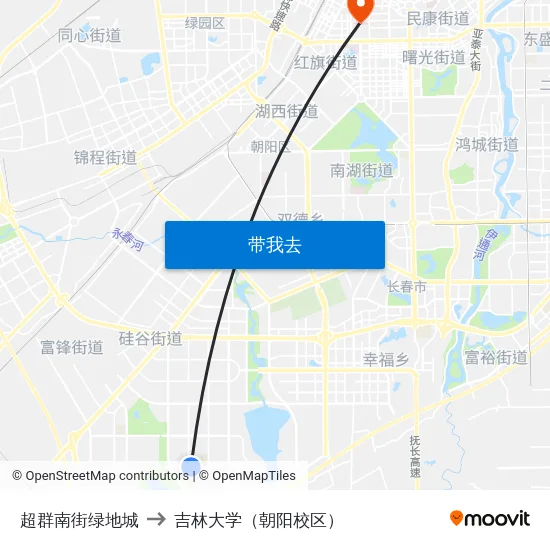 超群南街绿地城 to 吉林大学（朝阳校区） map