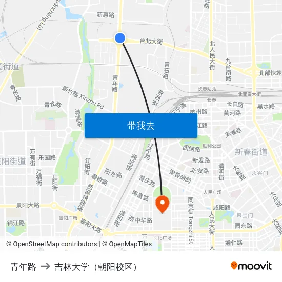 青年路 to 吉林大学（朝阳校区） map