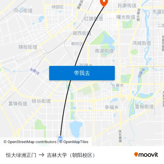 恒大绿洲正门 to 吉林大学（朝阳校区） map