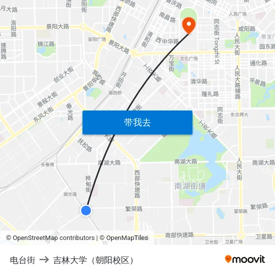 电台街 to 吉林大学（朝阳校区） map