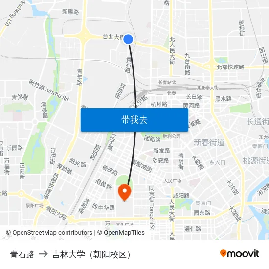 青石路 to 吉林大学（朝阳校区） map