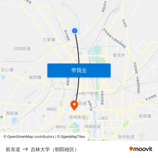 前东道 to 吉林大学（朝阳校区） map