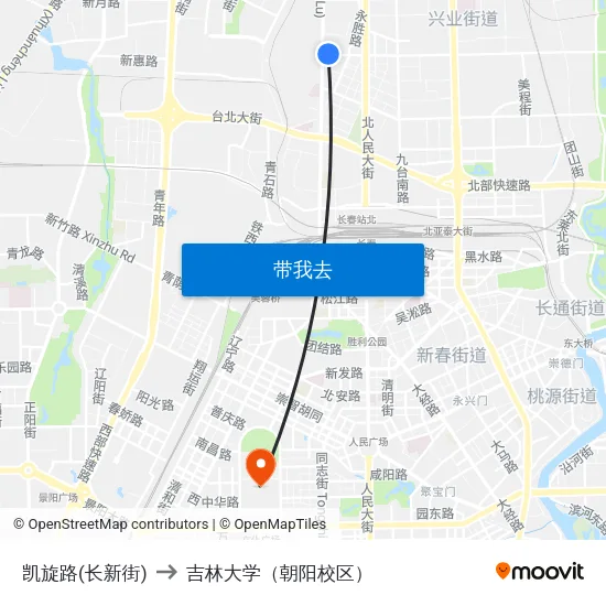 凯旋路(长新街) to 吉林大学（朝阳校区） map