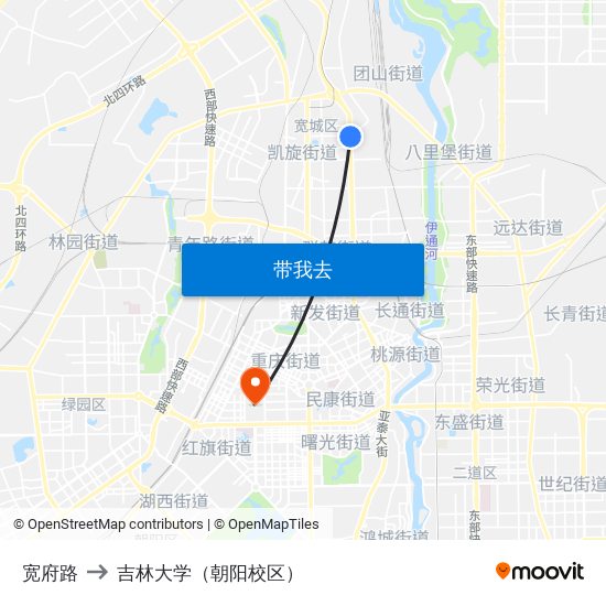 宽府路 to 吉林大学（朝阳校区） map