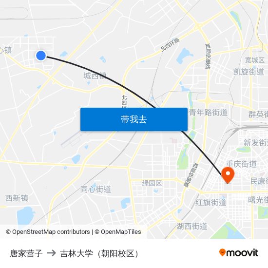 唐家营子 to 吉林大学（朝阳校区） map