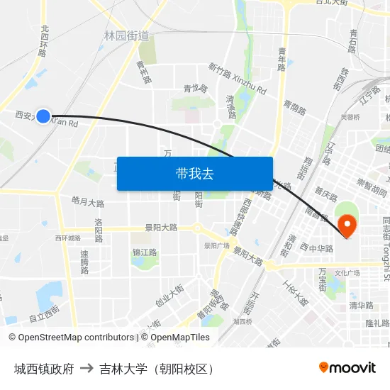 城西镇政府 to 吉林大学（朝阳校区） map