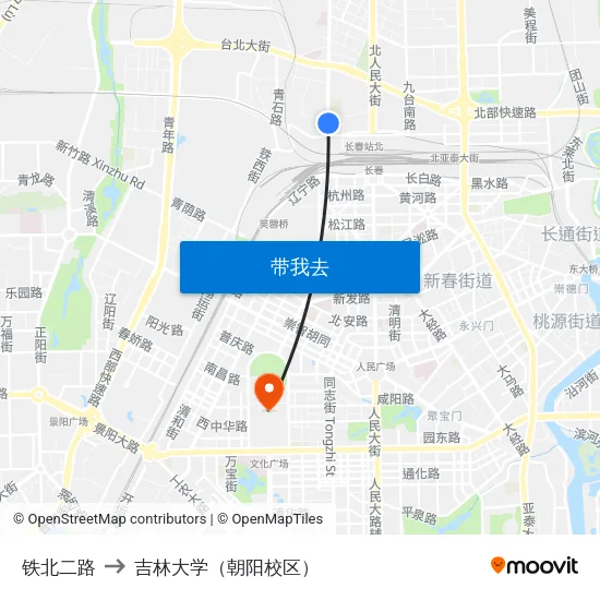 铁北二路 to 吉林大学（朝阳校区） map