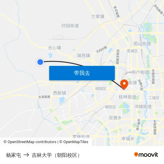 杨家屯 to 吉林大学（朝阳校区） map