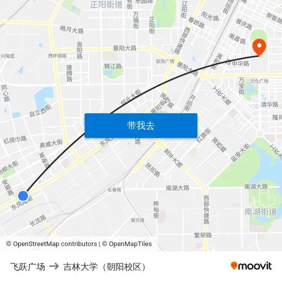 飞跃广场 to 吉林大学（朝阳校区） map