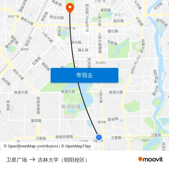 卫星广场 to 吉林大学（朝阳校区） map