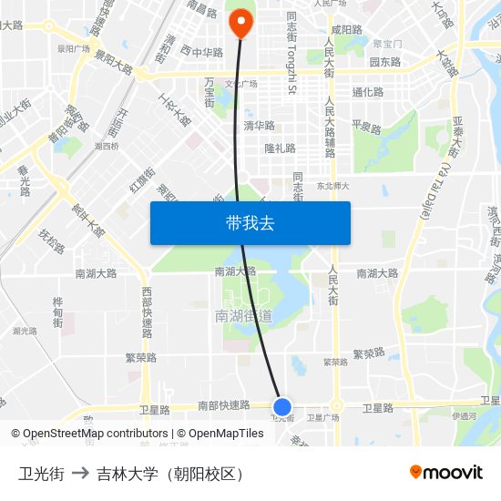 卫光街 to 吉林大学（朝阳校区） map