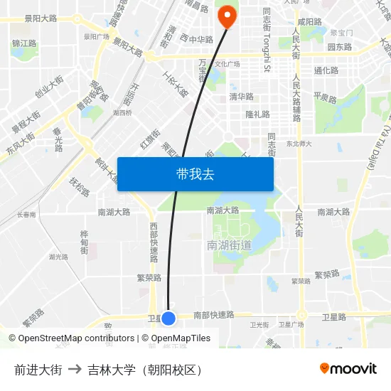 前进大街 to 吉林大学（朝阳校区） map