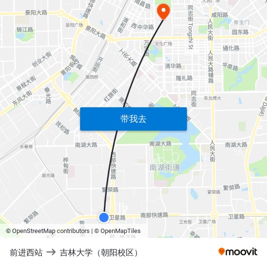 前进西站 to 吉林大学（朝阳校区） map