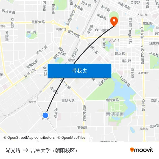 湖光路 to 吉林大学（朝阳校区） map