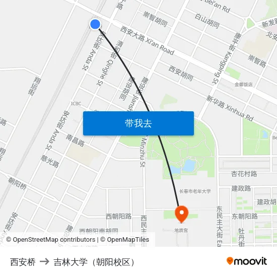 西安桥 to 吉林大学（朝阳校区） map