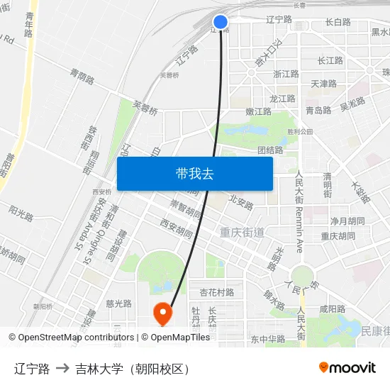 辽宁路 to 吉林大学（朝阳校区） map