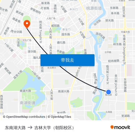 东南湖大路 to 吉林大学（朝阳校区） map