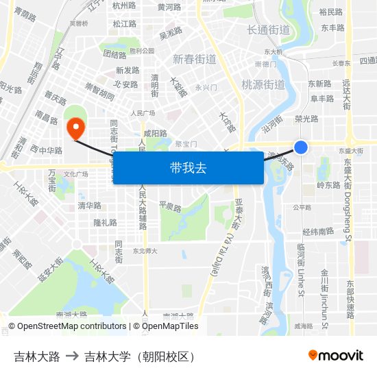 吉林大路 to 吉林大学（朝阳校区） map