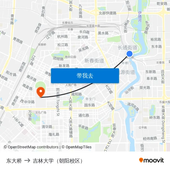 东大桥 to 吉林大学（朝阳校区） map