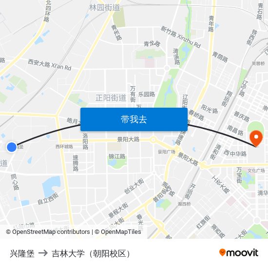 兴隆堡 to 吉林大学（朝阳校区） map