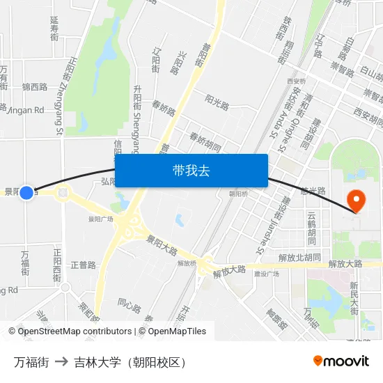 万福街 to 吉林大学（朝阳校区） map