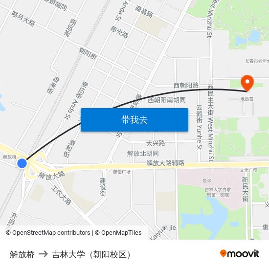 解放桥 to 吉林大学（朝阳校区） map