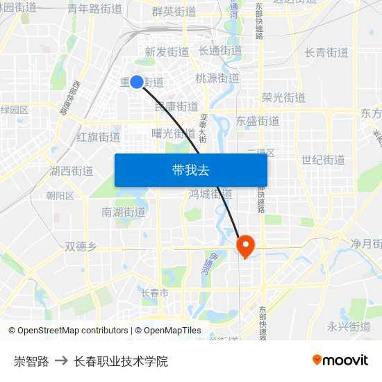 崇智路 to 长春职业技术学院 map