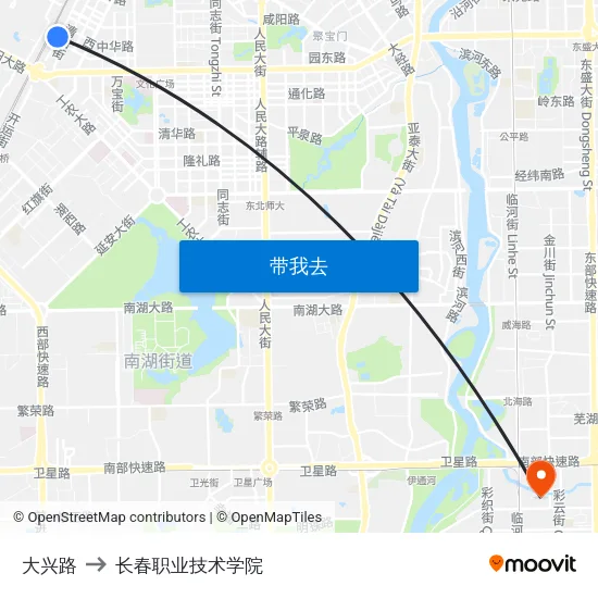大兴路 to 长春职业技术学院 map