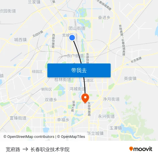 宽府路 to 长春职业技术学院 map