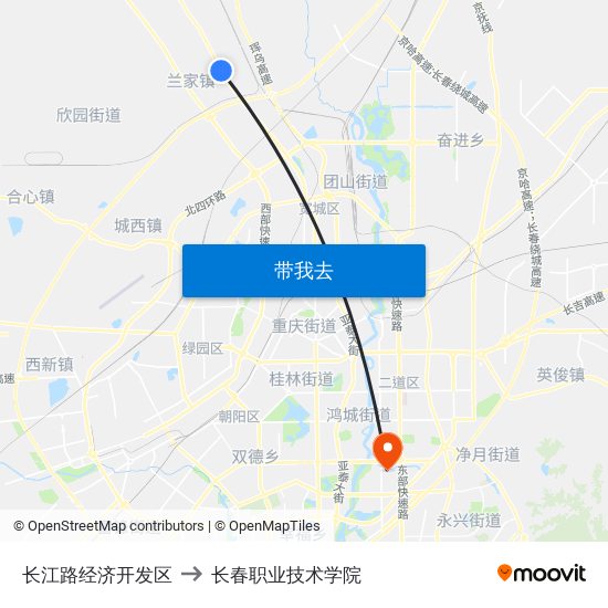 长江路经济开发区 to 长春职业技术学院 map