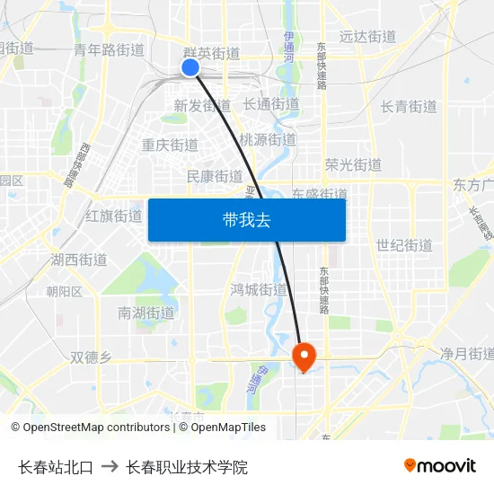 长春站北口 to 长春职业技术学院 map