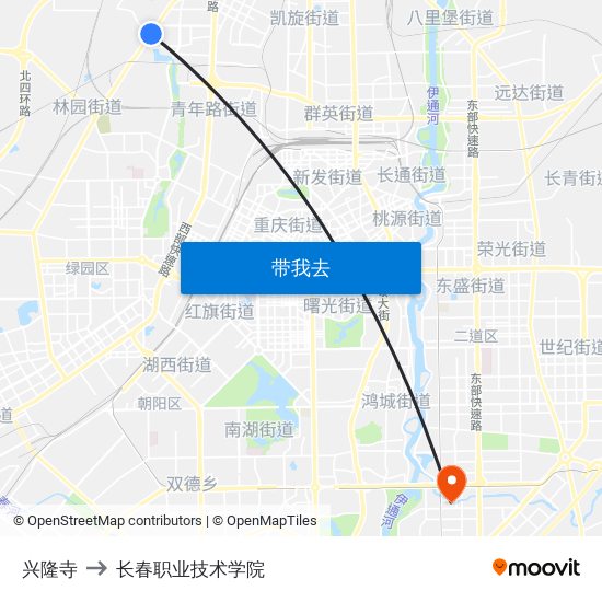 兴隆寺 to 长春职业技术学院 map