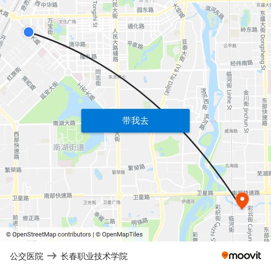 公交医院 to 长春职业技术学院 map