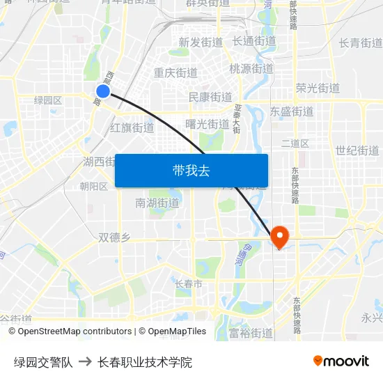绿园交警队 to 长春职业技术学院 map