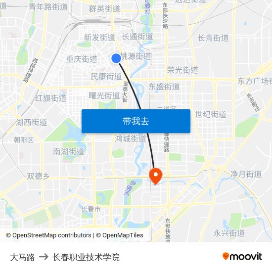 大马路 to 长春职业技术学院 map