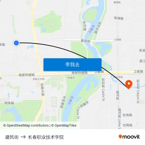 建民街 to 长春职业技术学院 map