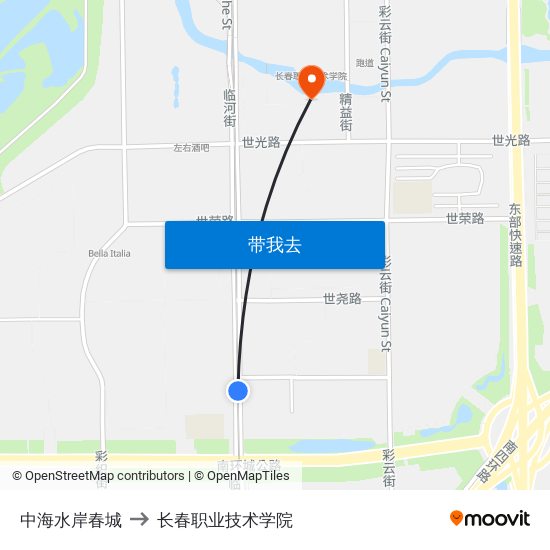 中海水岸春城 to 长春职业技术学院 map