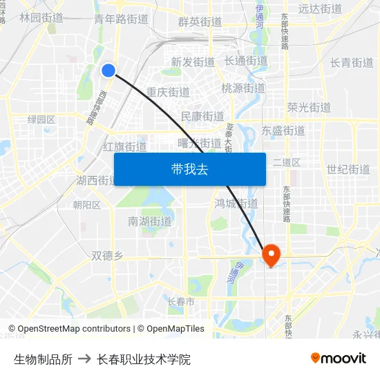 生物制品所 to 长春职业技术学院 map