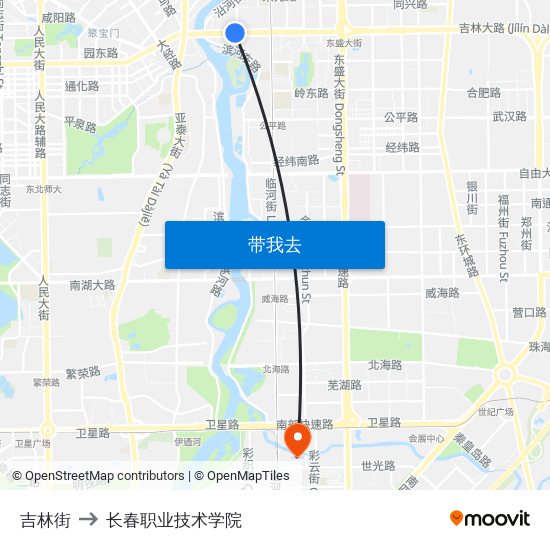 吉林街 to 长春职业技术学院 map