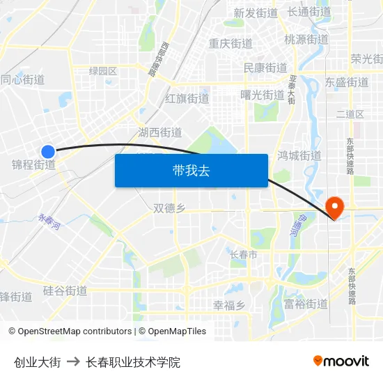 创业大街 to 长春职业技术学院 map