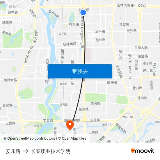 安乐路 to 长春职业技术学院 map