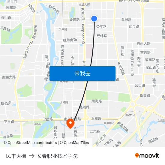 民丰大街 to 长春职业技术学院 map