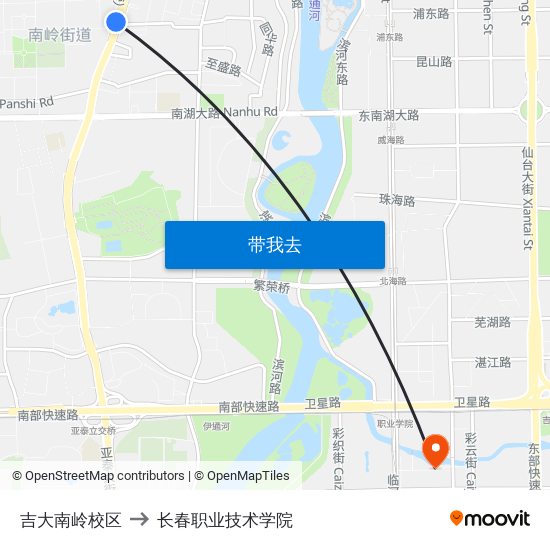 吉大南岭校区 to 长春职业技术学院 map