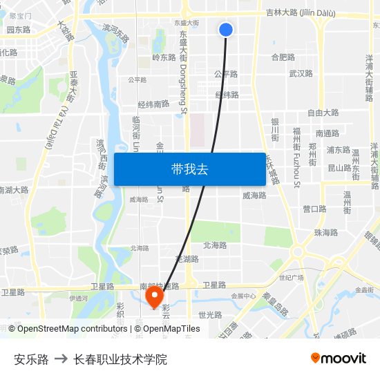 安乐路 to 长春职业技术学院 map