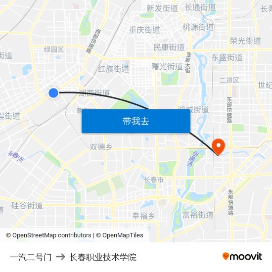 一汽二号门 to 长春职业技术学院 map