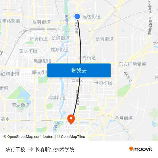 农行干校 to 长春职业技术学院 map