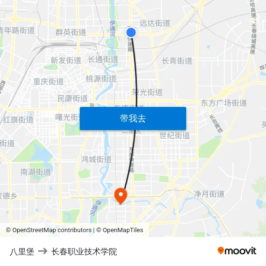 八里堡 to 长春职业技术学院 map