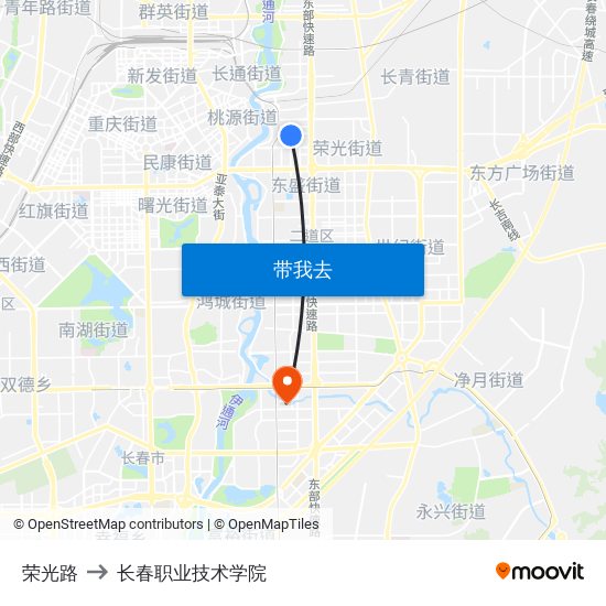 荣光路 to 长春职业技术学院 map