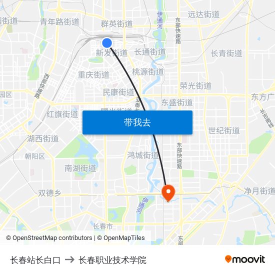 长春站长白口 to 长春职业技术学院 map