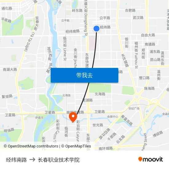 经纬南路 to 长春职业技术学院 map
